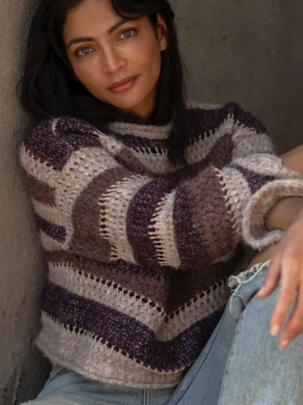 NWOT Zara Striped Purple and Taupe Knit Sweater - Women